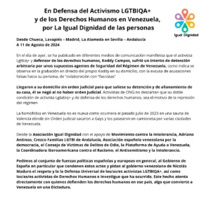 Comunicado por los activistas LGTBI de Venezuela.
